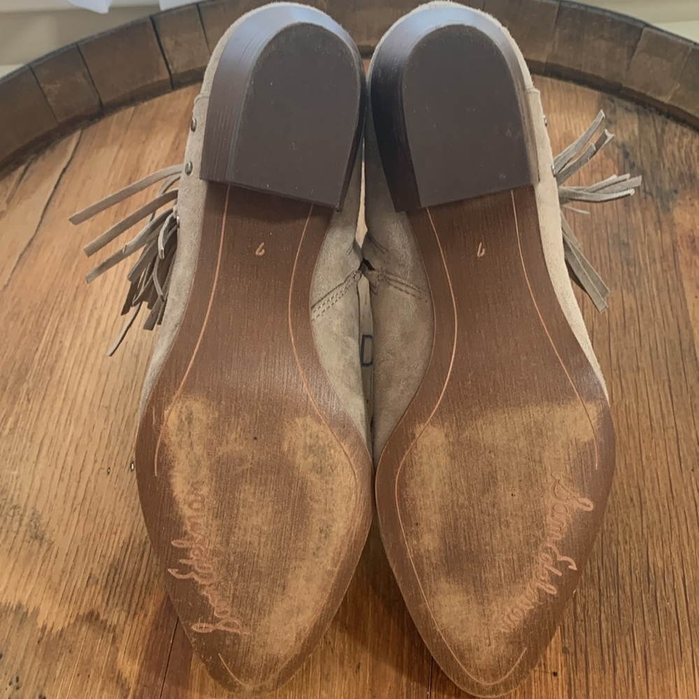 Sam Edelman | Rudie Tan Suede Fringe Tassel Studded Zip Slip On Ankle Boots 7M - Picture 14 of 17